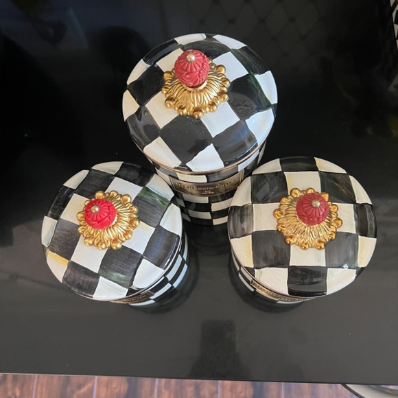 Set of 3 Mackenzie Childs Courtly Check Canisters - Picture 3 of 6